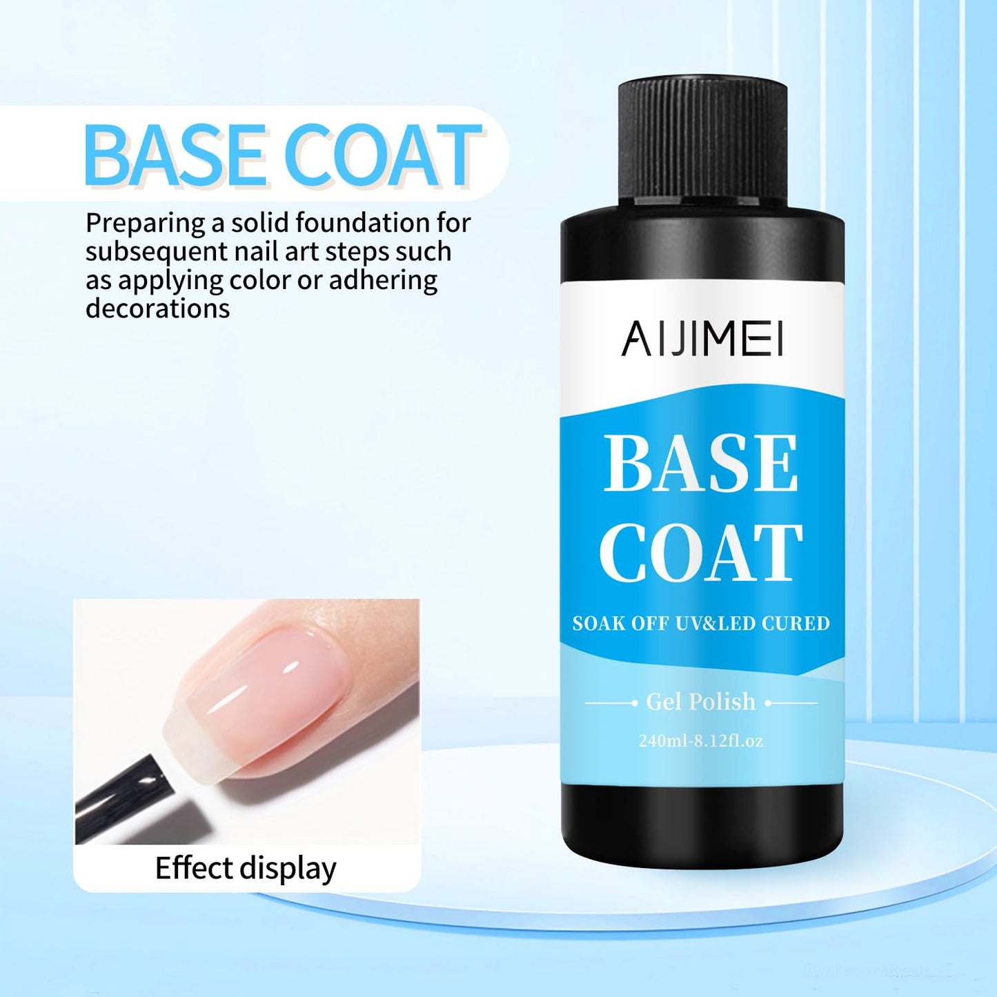 AIJIMEI 240ml Base Coat Quick Dry Gel BaseCoat for Nails Gel Nail Polish Base Coat for Home DIY LongLasting 8 Fl Oz