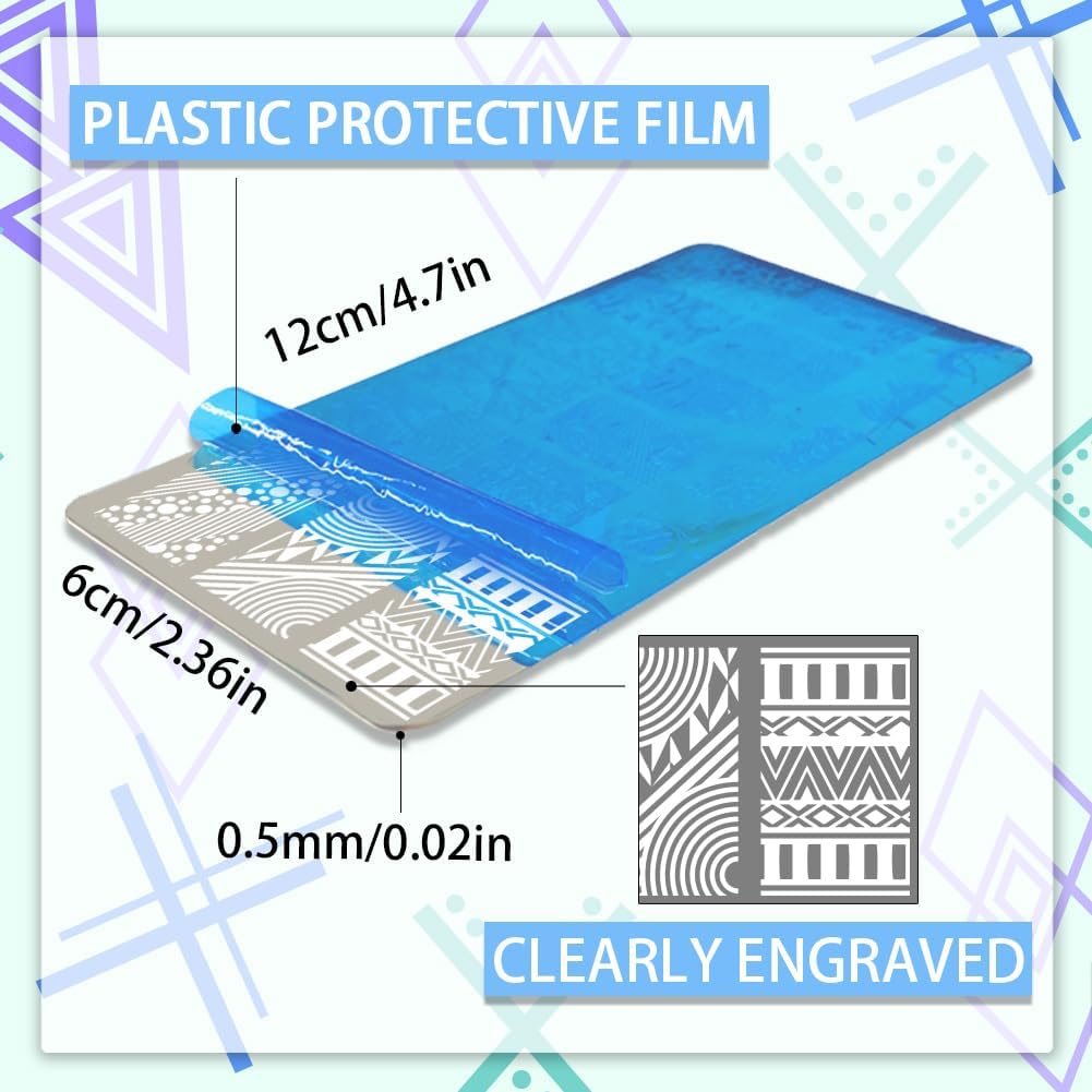 PH PandaHall 5pcs Nail Art Stamping Plate, Abstract Geometric Texture Nail Stamper Line Pattern Nail Stamping Plate Print Nail Stencils Stainless Steel Nail Image Plates for Nail Art Design