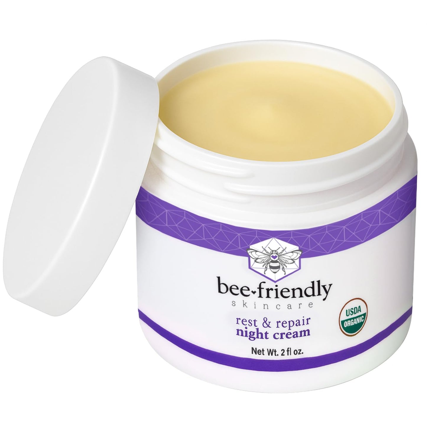 BeeFriendly Organic Night Cream, USDA Certified Organic, Deep Hydrating & Moisturizing Night Time Eye, Face, Neck & Decollete Cream for Women and Men, Anti Aging, Anti Wrinkle 2 oz