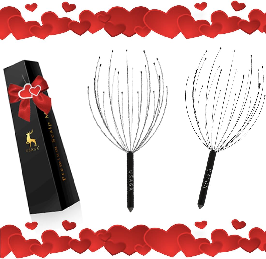 USAGA Head Massager Scalp Massager 20 Fingers Head Scratcher for Scalp Body Relaxing (Black & Black)