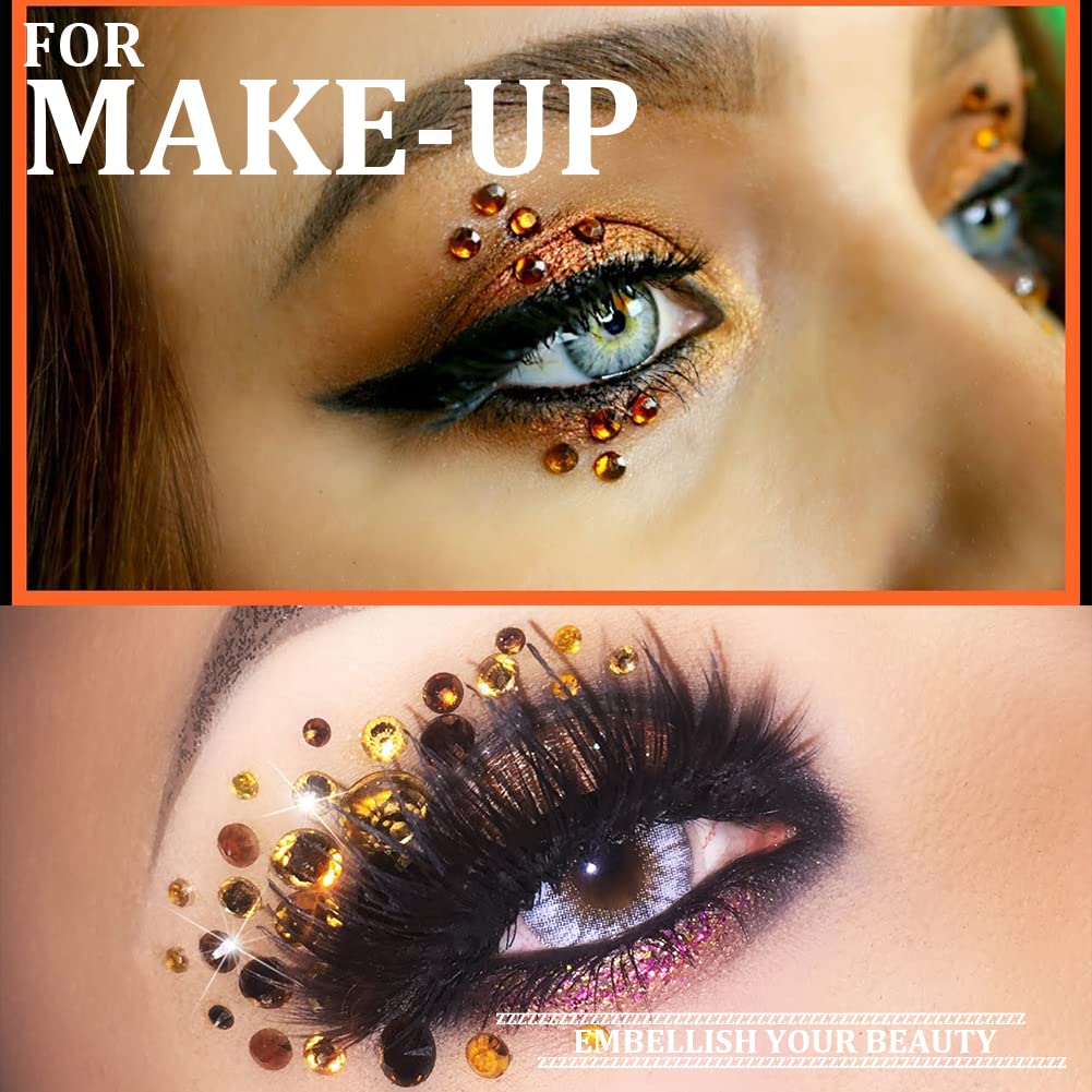 One Pack 2000 Pcs of Flatback Round Golden Yellow Rhinestones 6 Sizes (1.5-6 mm) with Nail Art Rhinestone Picker Pencil and Tweezer for DIY and Salon Use