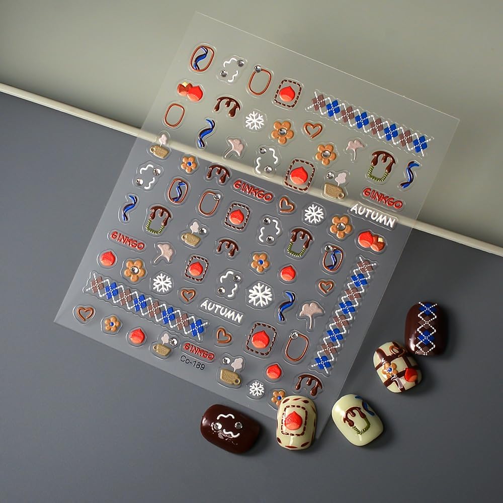 Fall Ginkgo Leaves Nail Art Stickers 5D Embossed Autumn Nail Stickers, Self-Adhesive Durable Nail Art Decals for Women Girls, Nail Wraps Decoration Manicure for DIY Acrylic Nail Accessories