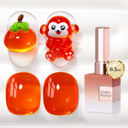 Double Rhythm 0.5 Oz Jelly Gel Polish Same Color Same Bottle Sheer Neutral Natural Light Milky Pastel 15ML Translucent Polish Art DIY at Home (Orange-A1635)