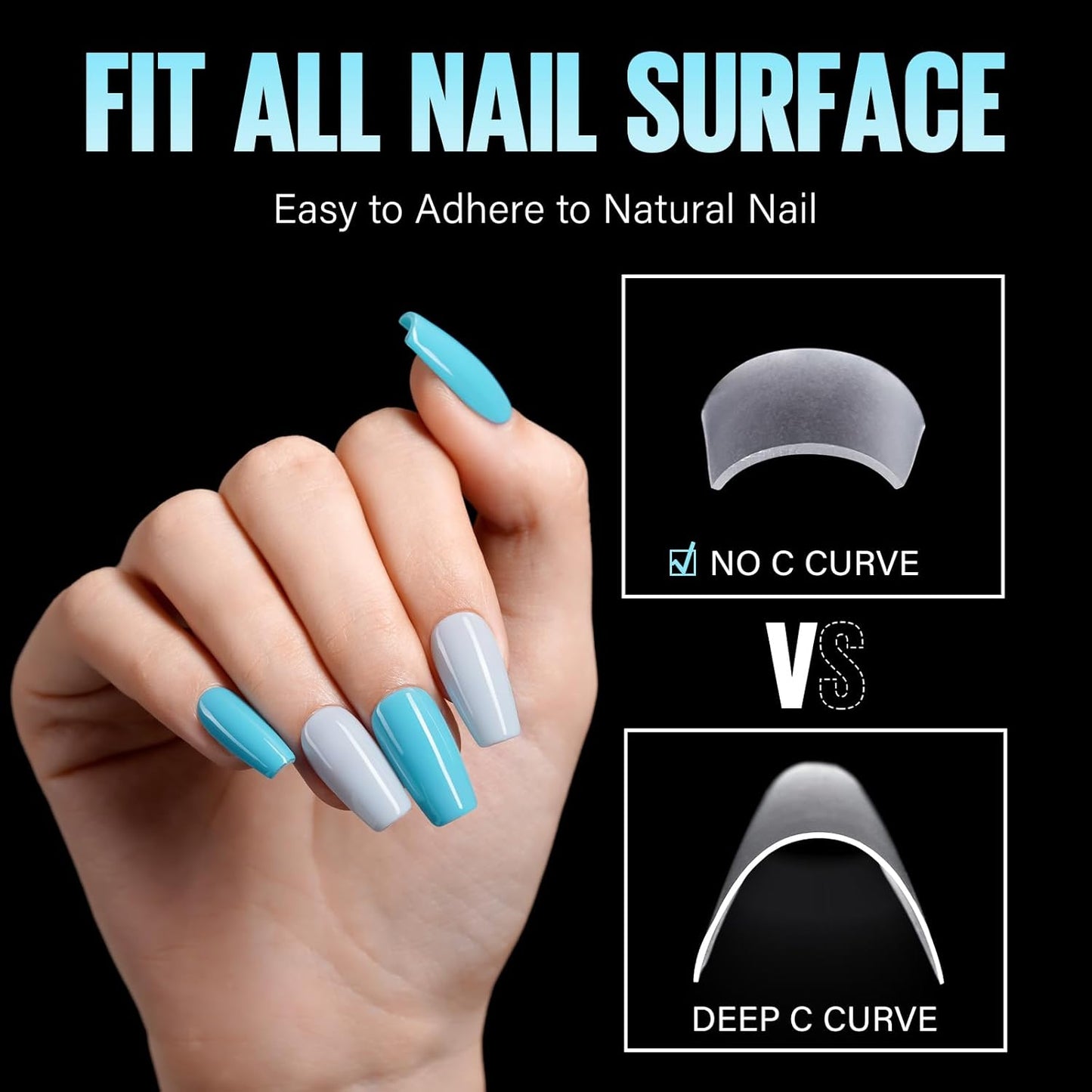 TOMICCA Short Coffin Nail Tips, Acrylic Half Cover Nail Tips Coffin 240Pcs, No C Curve Full Matte Gel Nail Short, Nail Extension Tips for Beginner and Professional 12 Sizes