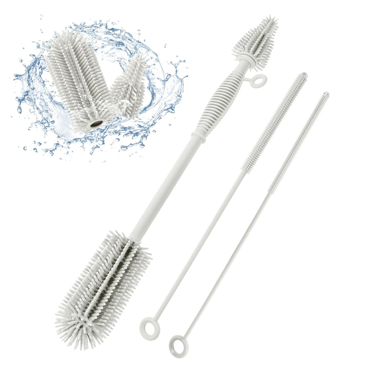 Baby Bottle Brush and Straw Cleaner Brush Set, Extra Long Double-Ended Soft Silicone Brush Cleaner for Baby Bottles, Water Bottles, Cups, Breast Pumps, Detachable & Hangable