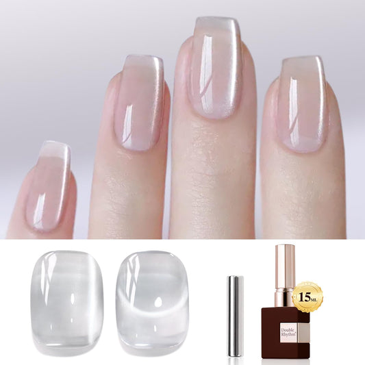 Double Rhythm 0.5 OZ Cat Eye Gel Polish with Magnet 15ML Holographic Glitter Shimmer Translucent Jelly Color Magnetic Nail Polish Salon DIY at Home (Clear Silver-B-MC1099)