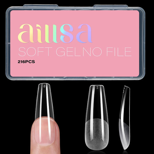 AILLSA Long Coffin Nail Tips Half Matte Full Cover Nails Tips Clear Acrylic Pre-Shaped Tips Flase Press on Nail Tips for Extentions Nails Manicure Salon DIY 216PCS 12 Sizes