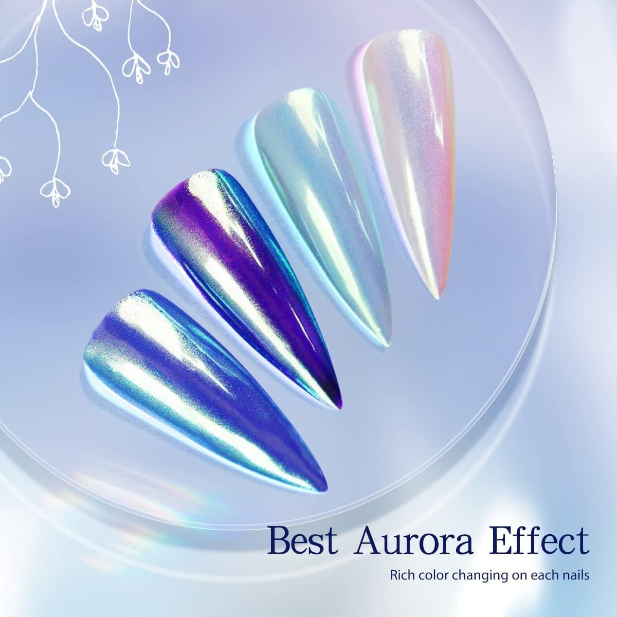 Pretty Diva Aurora Chrome Nail Powder - 0.3g Aurora Mermaid Unicorn Iridescent Chrome Powder for Nails