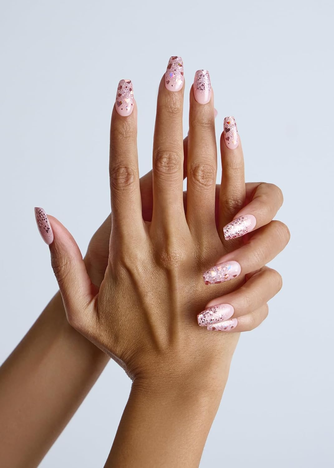 ohora Semi Cured Gel Nail Strips (N Love Bomb) - Pink, Glitter, Works with Any UV/LED Lamps, Salon-Quality, Long Lasting, Easy to Apply & Remove - Includes 2 Prep Pads, Nail File & Wooden Stick