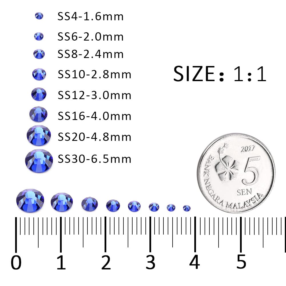 1440Pcs Blue Crystal Rhinestones,Glass Flatback Rhinestones Gemstones for Nail Face Makeup Art Crafts Clothes Decoration -(SS16,4.0mm,Blue)