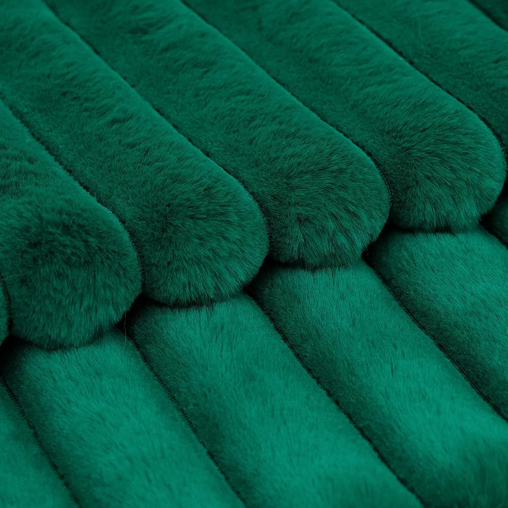 MADIZZ Set of 2 Faux Wool Plush Decorative Throw Pillow Covers 20x20 Inch Green Fluffy Striped Soft Decorative Cushion Cover for Sofa Bedroom Pillow Shell