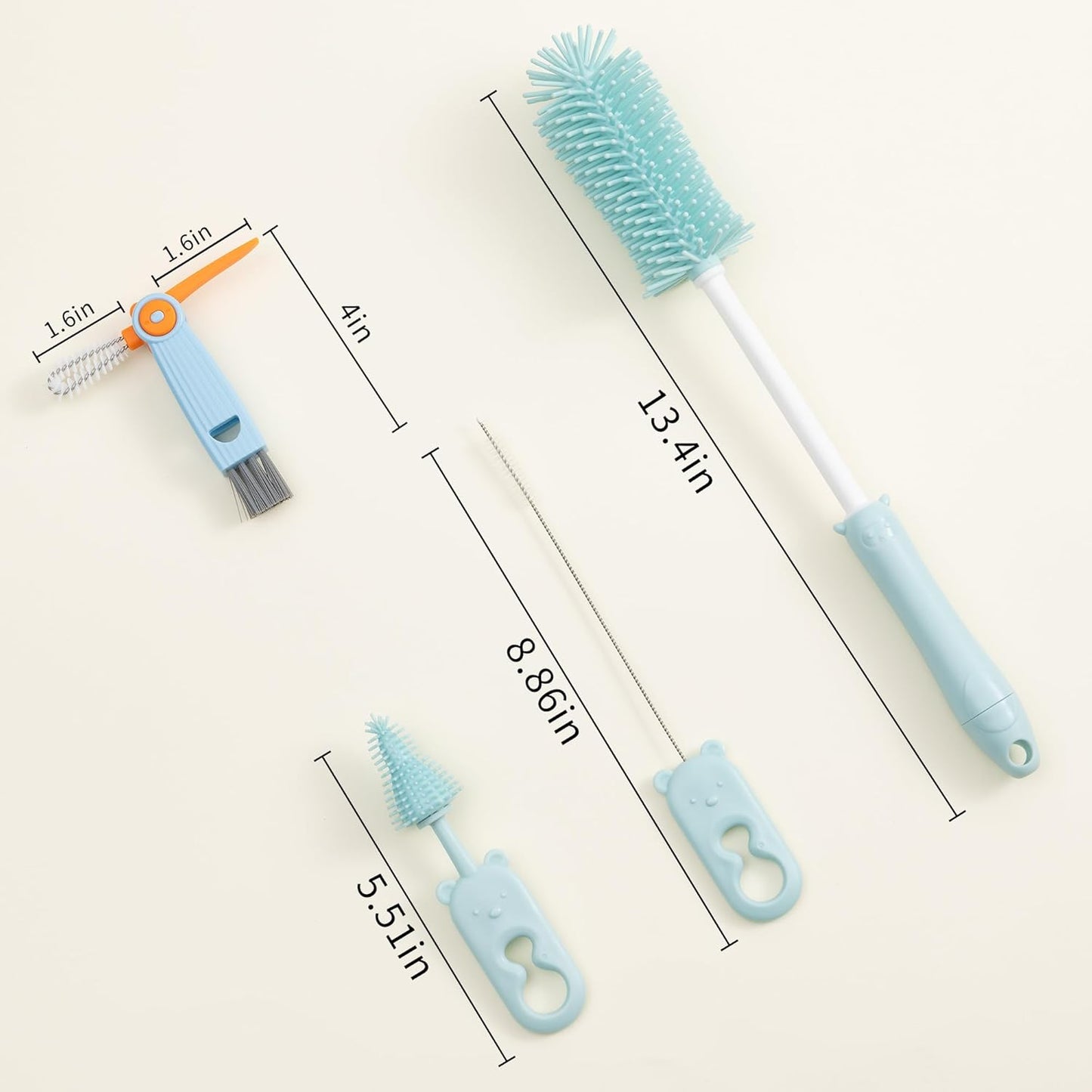 Silicone Bottle Cleaning Brush, 13.4in Long Handle Water Cup Bottles Cleaner for Baby Bottles, Stanley Mug, Sports Bottle, Glass Vase, with a Tiny Cup Lid Gap Cleaning Brush, z Blue