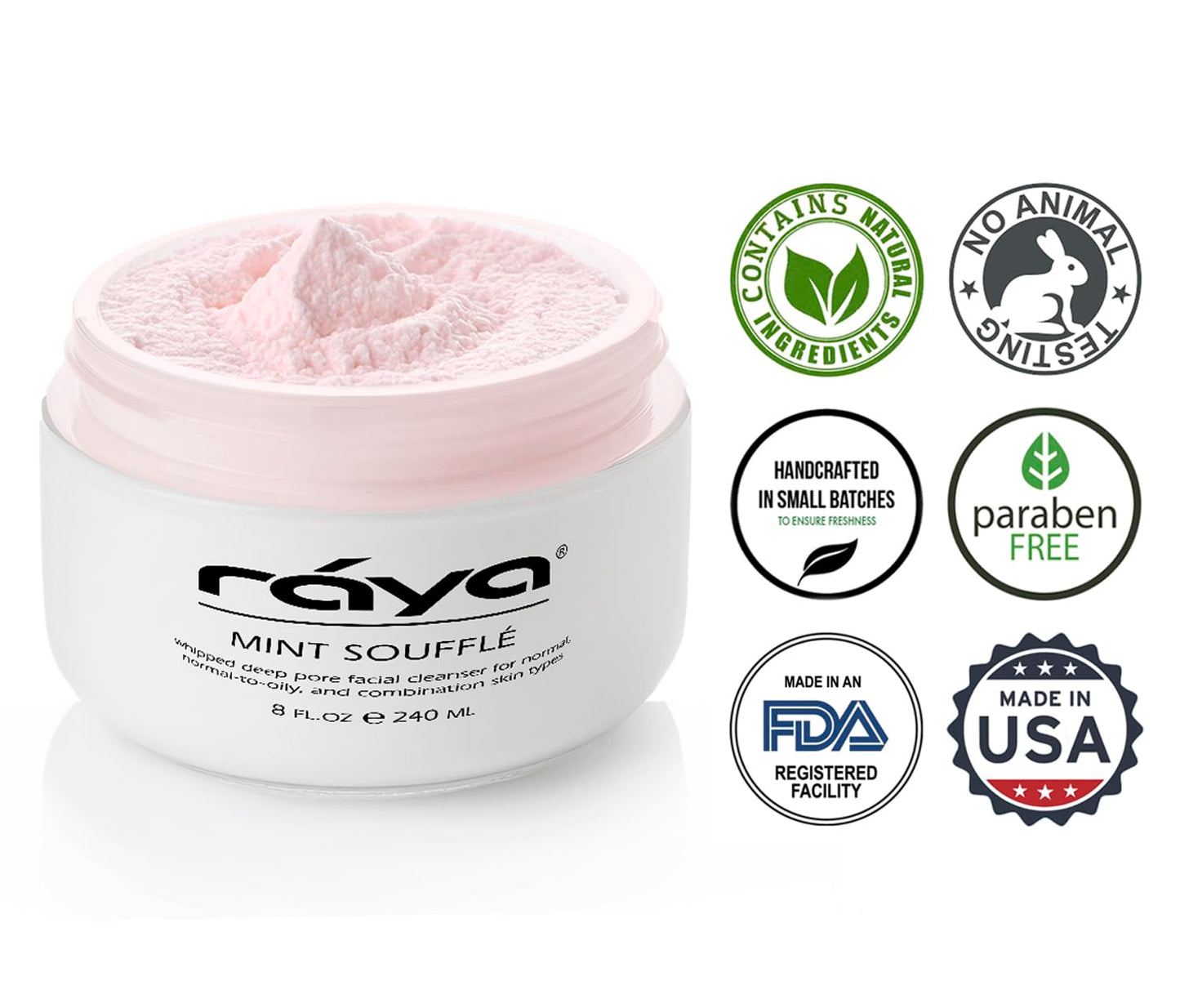 Raya Mint Soufflé Facial Cleanser 8 oz (102) | pH Balanced Face Wash for Oily and Combination Skin| Helps Clear Clogged Pores and Smooth Complexion