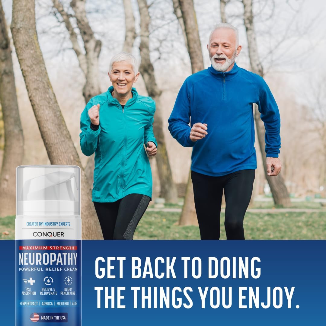 Conquer Neuropathy Cream | Fast-Acting Nerve Pain Relief for Feet and Hands | Long Lasting Cooling for Burning and Itching | Natural Ingredients Including Arnica, Menthol, Aloe Vera, Hemp