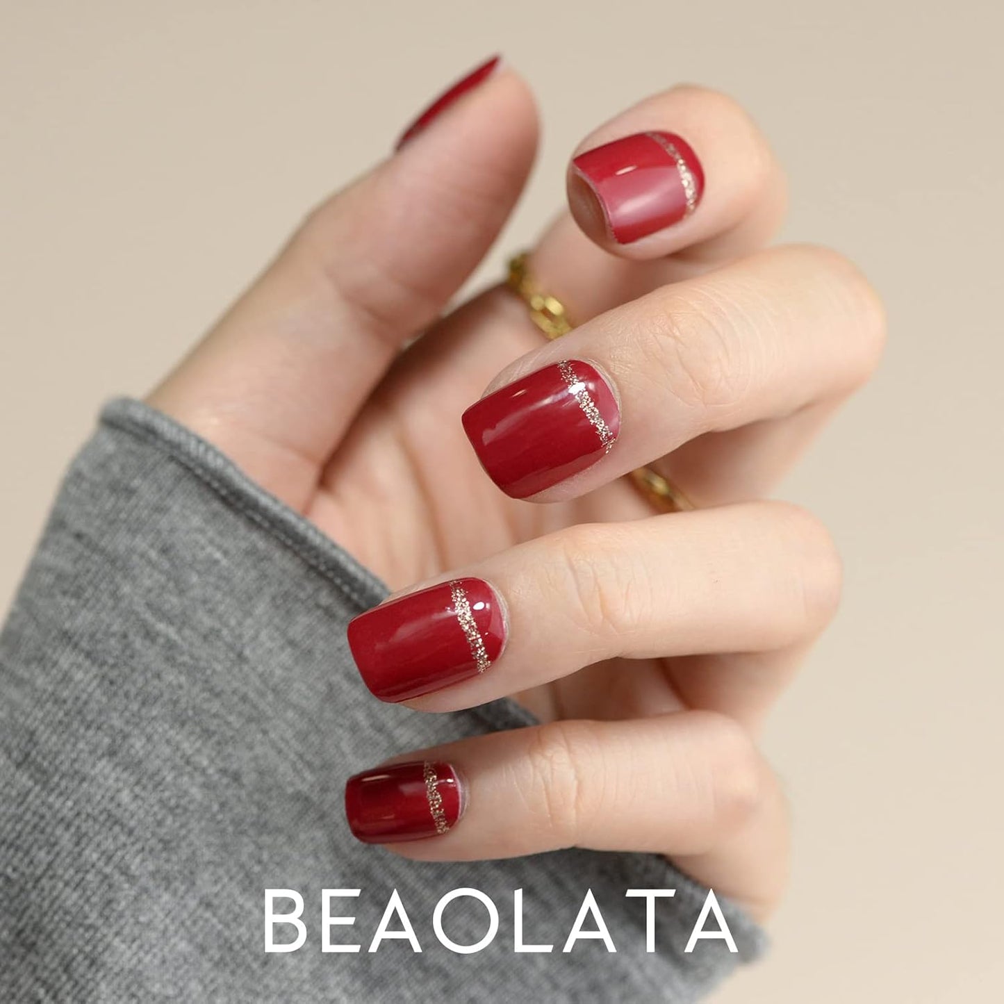 Nail Polish Strips, 32PCS Salon Quality Wraps, Long Lasting Gel Nail Stickers for Women Easy Apply& Remove (Tasting Wine Red)