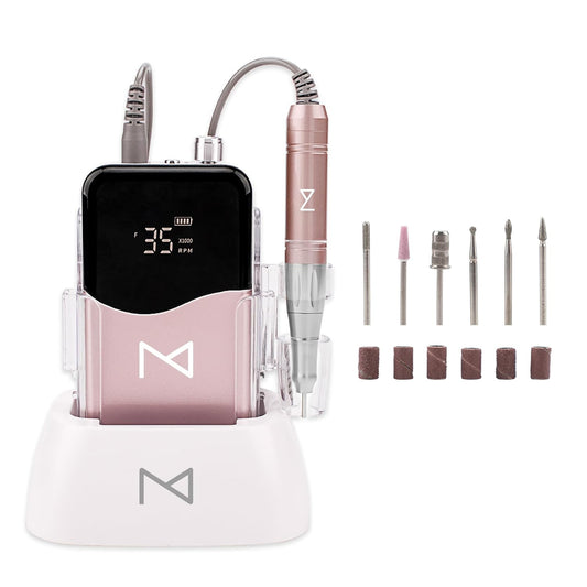 M Mase- Professional Nail Drill Machine - Coreless 2-in-1 Nail File - Electric, Cordless, 35000 RPM, HD Display - Electric Nail Drill for Professional & Home Use (Rose Gold)