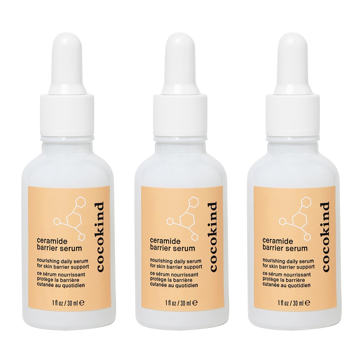 Cocokind Ceramide Barrier Serum, Hydrating Serum to Reduce Dryness, All Skin Types including Sensitive Skin, Fragrance Free, Cruelty Free, 1 fl oz (Trio Pack)