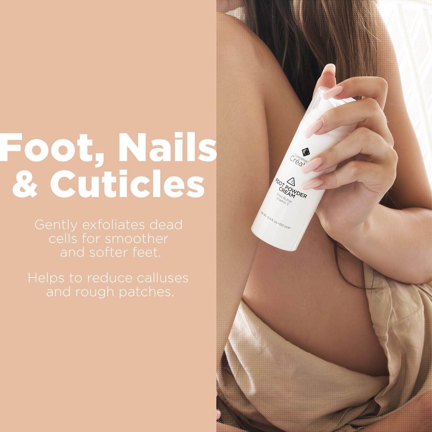 Foot Powder Cream for Dry Cracked Heels, Odor Control, and Intense Skin Hydration, 3.4 fl. oz., with Shea Butter and Vitamin E