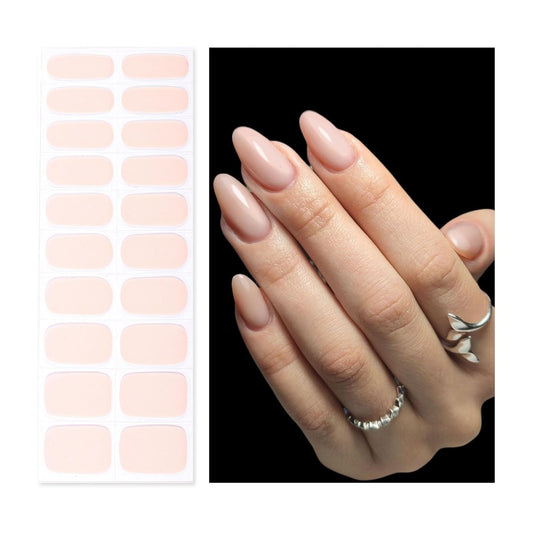 Semi Cured Gel Nail Strips | Built-In Gel Top Coat | UV Light Required | Salon Quality, Easy Application And Removal (Soft lvory Pink)