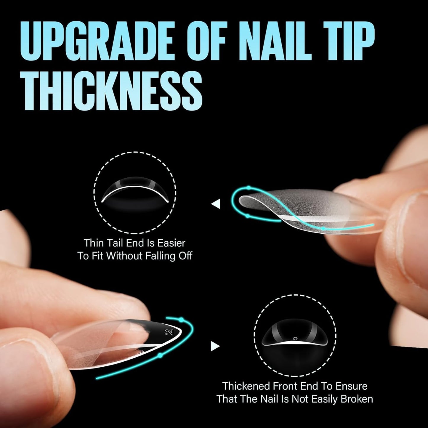 TOMICCA Medium Almond Nail Tips, 504Pcs Soft Acrylic Pre Etched Clear Fake Nails Tips Almond Shape Half Matte, Full Cover Nail Extension for Beginner and Professional 12 Sizes