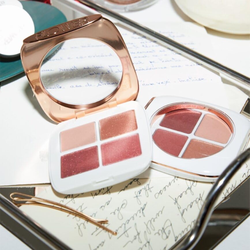 FLOWER Beauty Petal Play Eyeshadow Palette- Travel-Size + Everyday Use - Four Neutral Shades + Perfect For On-The-Go - Matte + Shimmer - Cruelty-Free + Vegan (Gilded Lily)