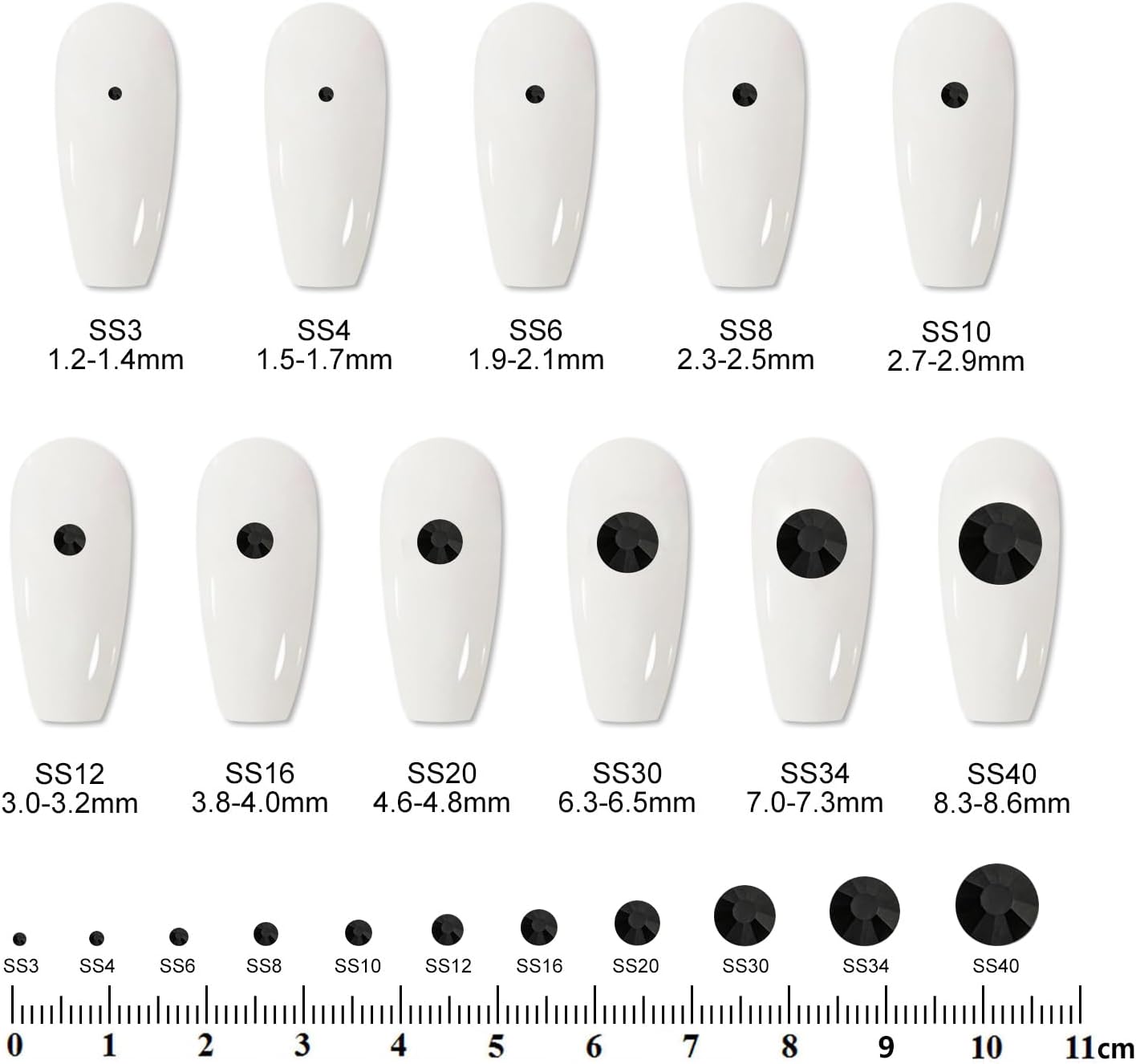 3000PCS SS10 Flatback Rhinestones | 12-Facet Diamond-Cut Glass Gems for Nail Art, Clothing, DIY Crafts |Glue-On Decoration Stones with Silver Backing(Jet Black)