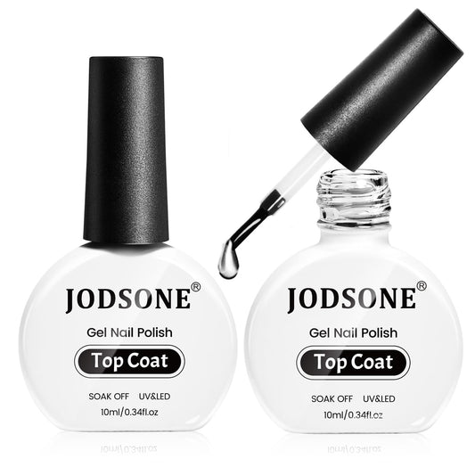 JODSONE 2Pcs 10ml No Wipe Gel Top Coat Clear Glossy Shine Finish Long Lasting No Soak Off Requires U V Lamp Curing Perfect for Salon and DIY Nail Art Design