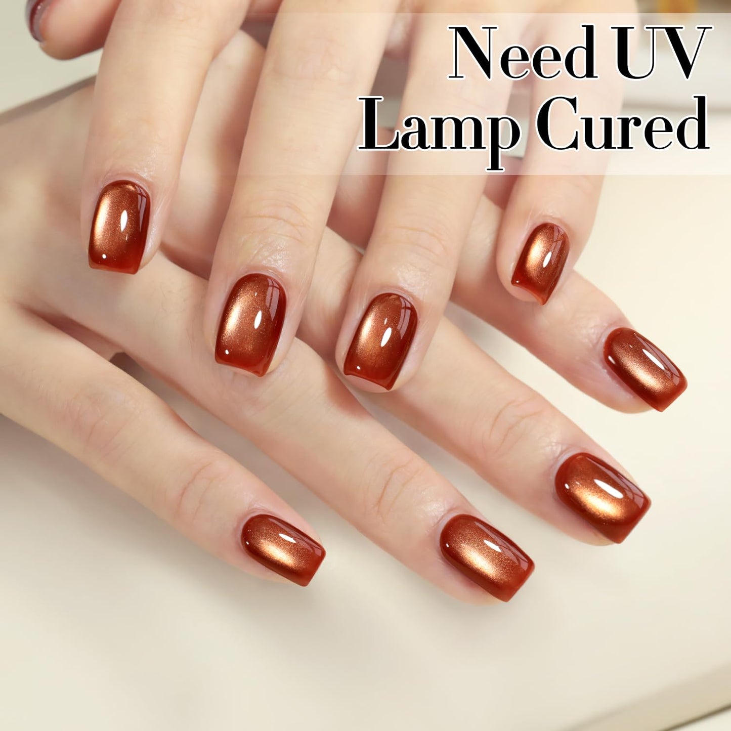 Double Rhythm 0.5 Oz Cat Eye Gel Polish with Magnet Same Color Same Bottle Holographic Glitter Shimmer Translucent Color Salon 15 ML Magnetic Nail Art (Red Brown-MC1279)