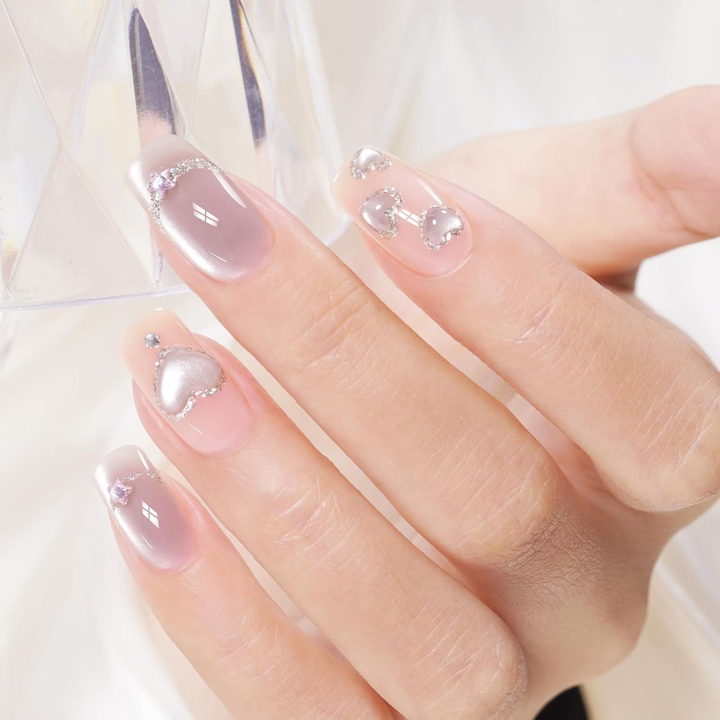 AILLSA Glass Cat Eye Gel Nail Polish, 15ml Light Purple Glitter Jelly Sheer Gel Polish, Translucent Magnetic Shimmer Sparkle Nail Art U V Salon 0.5 OZ GF40