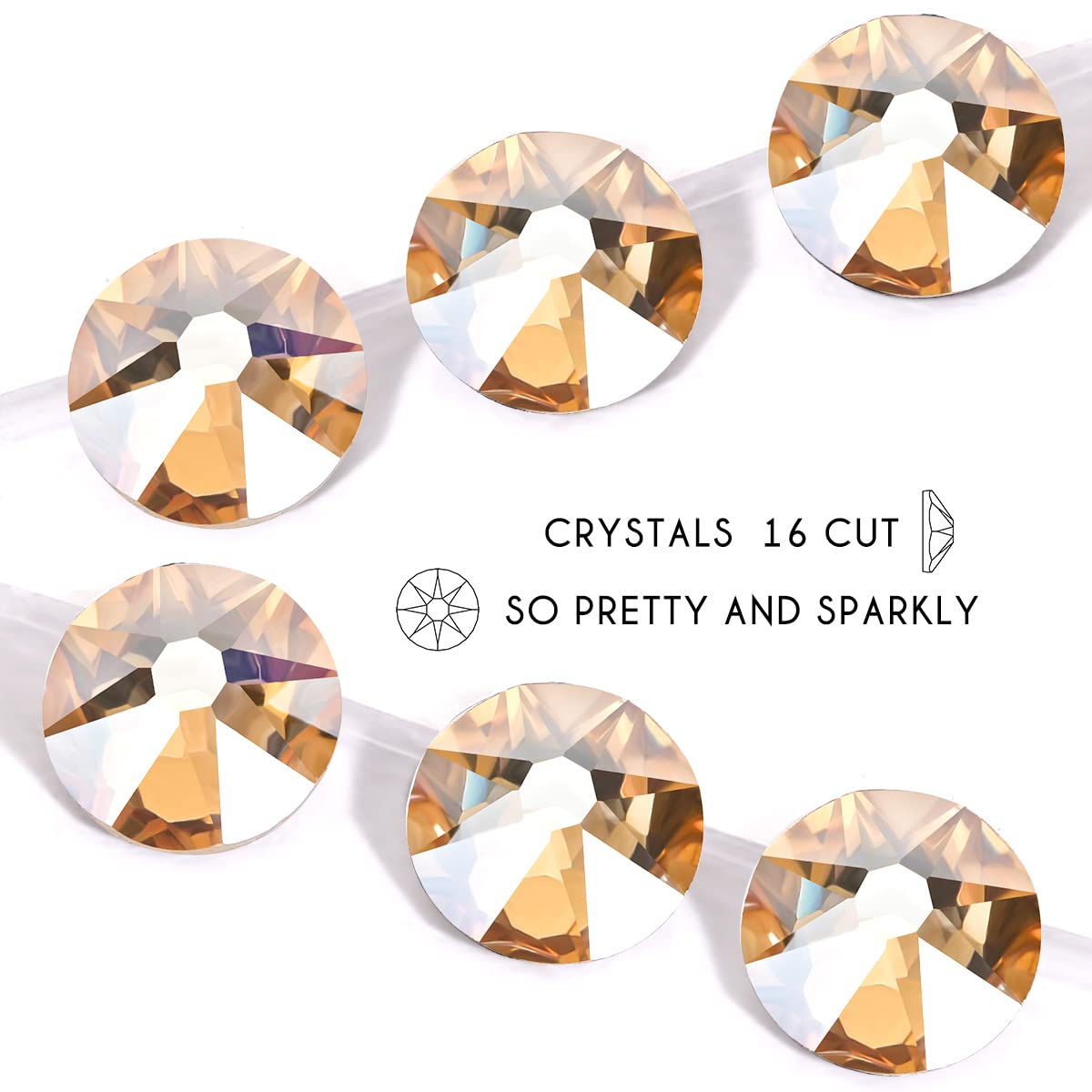 Novani Golden Shadow Rhinestones 288pcs Flat Back Round Rhinestone Style 2088 Sparkly Crystal Gemstones for Nail Art and Crafting SS30,6.4-6.6mm