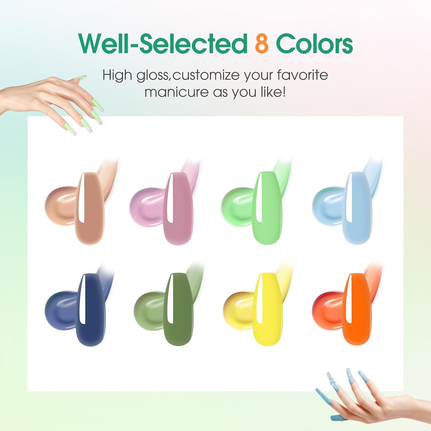 ROSALIND 8PCS Poly Nail Gel Kit with Mini U V/LED Lamp Pastel Poly Nails Gel Kit Starter Kits Yellow Green Blue Nail Extensions Gels Set
