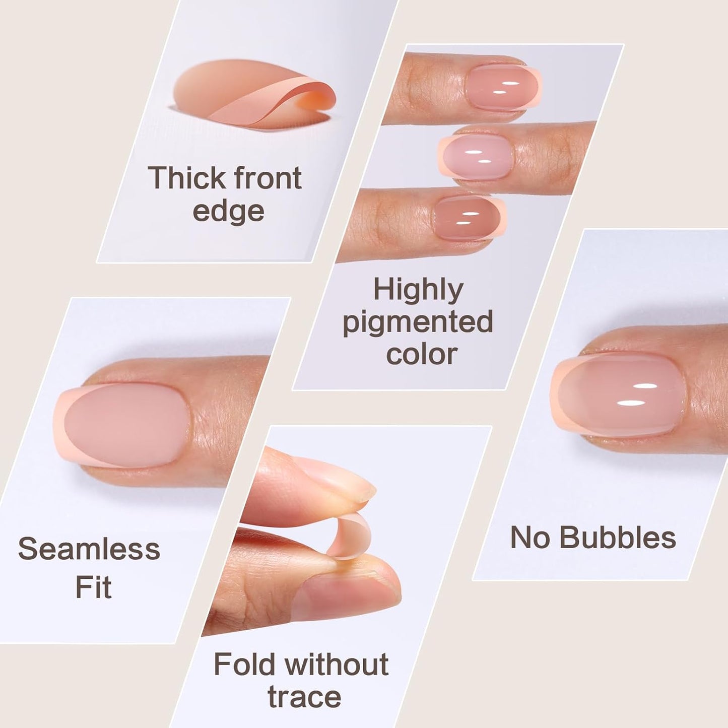 French Tip Press on Nails 160PCS with 5 Strips, 16 Sizes Pre-applied Primer Fake Nails - No Need to File, 5 Colors Long Square Tips, DIY Glue on Nails Kit for Women, Gift Set