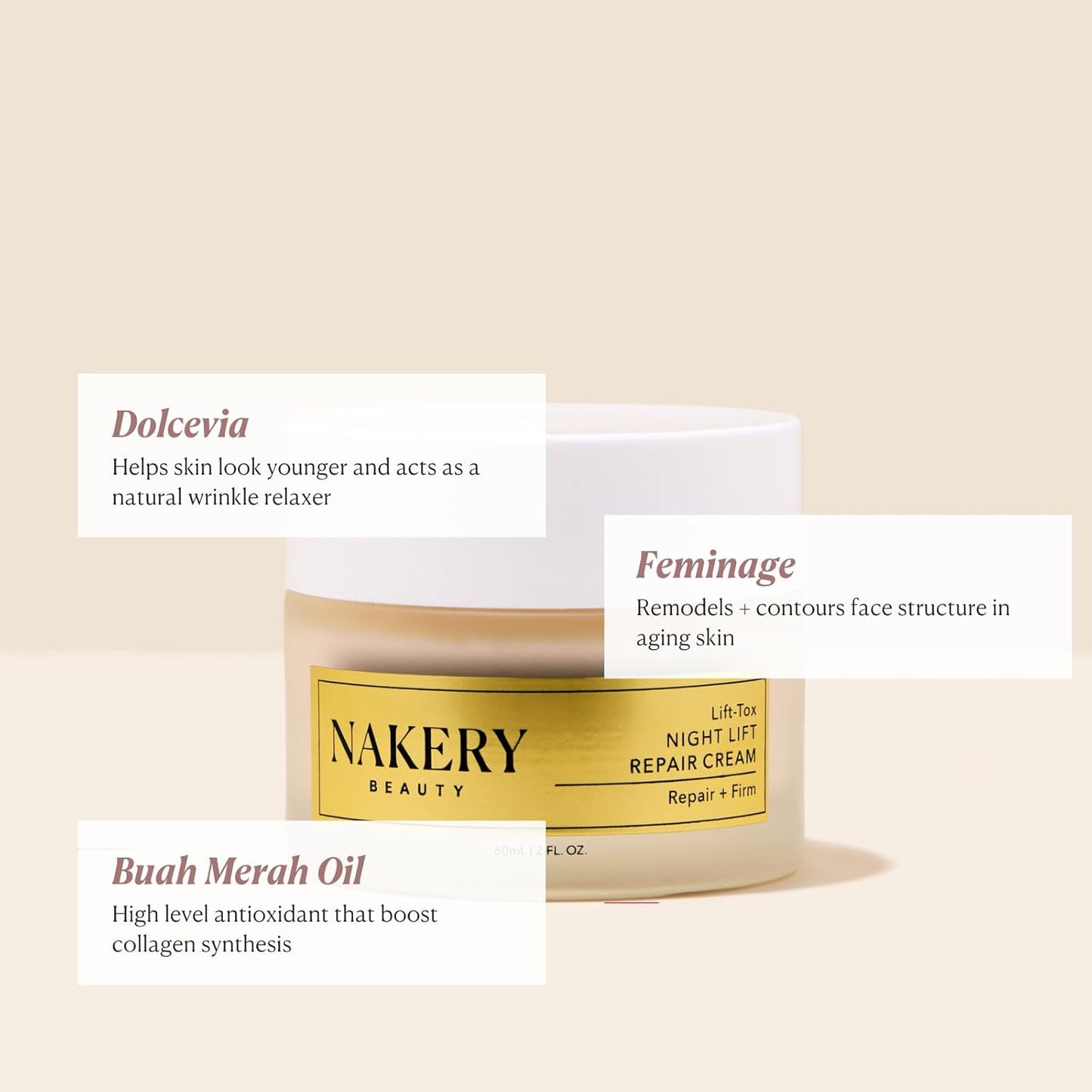 Nakery Lift-Tox Night Cream for Women - Overnight Anti Wrinkle Face Cream for Firmer & Smoother Complexion - Hydrating Night Cream for Women with Crepey Skin - Rich Night Face Cream for Mature Skin