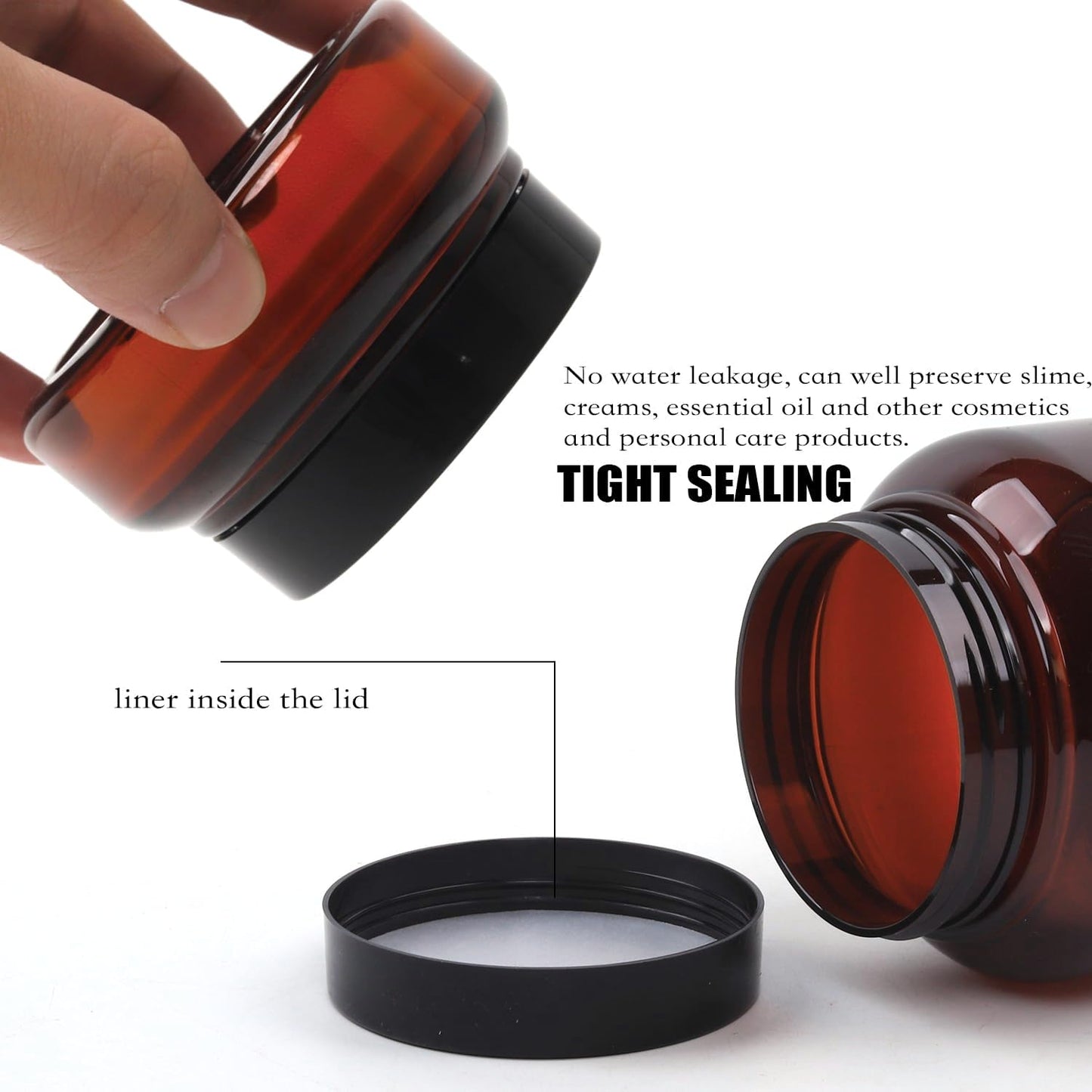 Amber Plastic Jars with Lids, 12 Pack Brown Body Scrub Jars Empty Refillable Containers Round Low Profile Samples Jars for Lotion, Body Butter, Sugar Scrub, Cream (5.3 OZ)