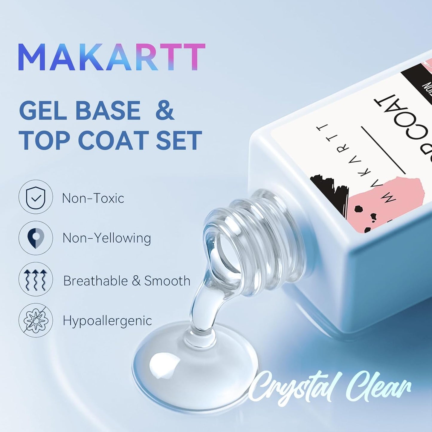Makartt 2 Pcs Gel Top Coat and Base Coat Set - No Wipe Shine Finish Soak Off Base Top Coat Long Lasting for Gel Nail Polish, LED UV Lamp Need, Salon Quality Nail Manicure Gifts, 10ML