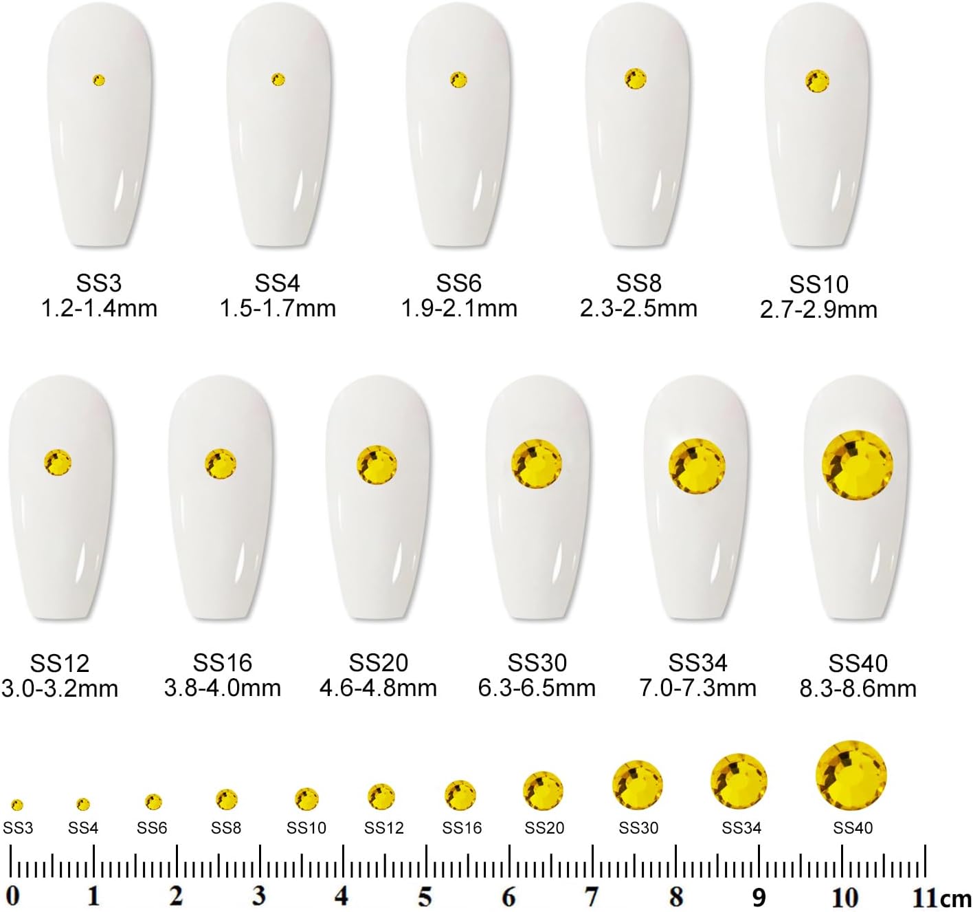 3000PCS SS10 Flatback Rhinestones | 12-Facet Diamond-Cut Glass Gems for Nail Art, Clothing, DIY Crafts |Glue-On Decoration Stones with Silver Backing(Citrine)