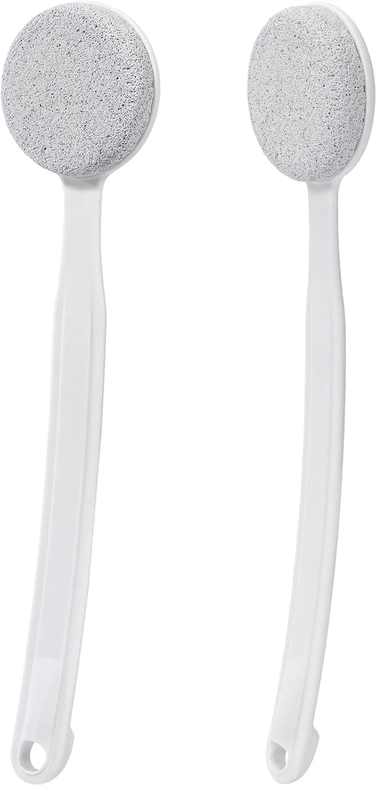 Pumice Stone for Feet with Long Handle (Curved Handle,White, Count, 2.0)