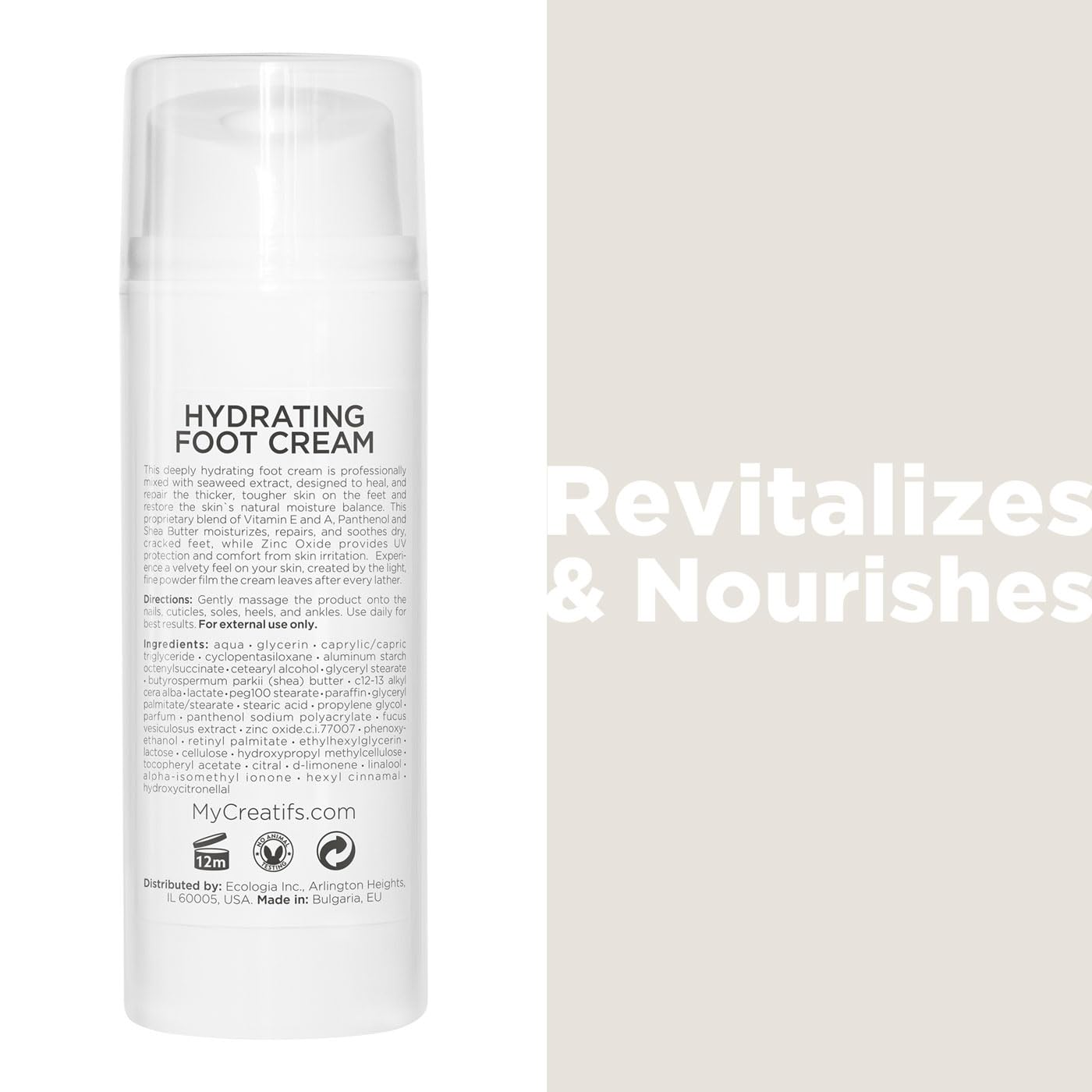 Hydrating Foot Cream for Dry Cracked Heels and Feet, 3.4 fl. oz., Deep Moisturizing Seaweed Extract and Shea Butter, Restores Soft Supple Skin