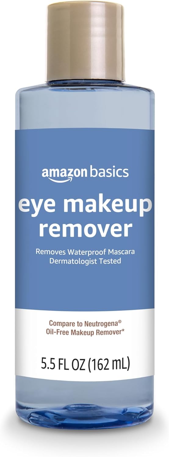 Amazon Brand - Solimo Eye Makeup Remover, Removes Waterproof Mascara, Dermatologist Tested, 5.5 Fluid Ounce