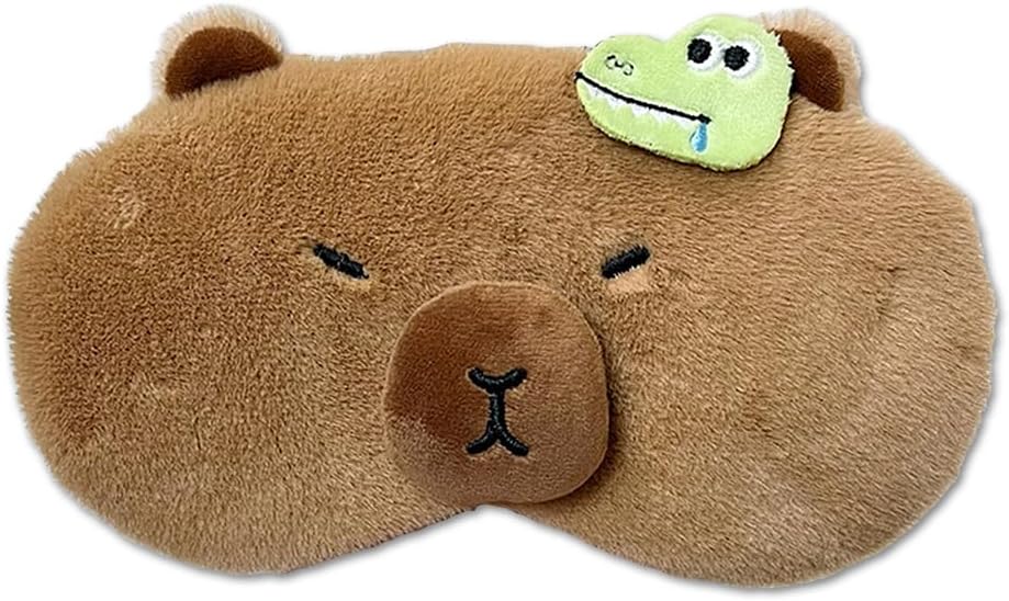 PERFECTSIGHT Cute Plush Eye Mask, Lightweight Adjustable Eyeshade, Faux Fur Cover for Women Men Sleep Travel Nap (Capybara)