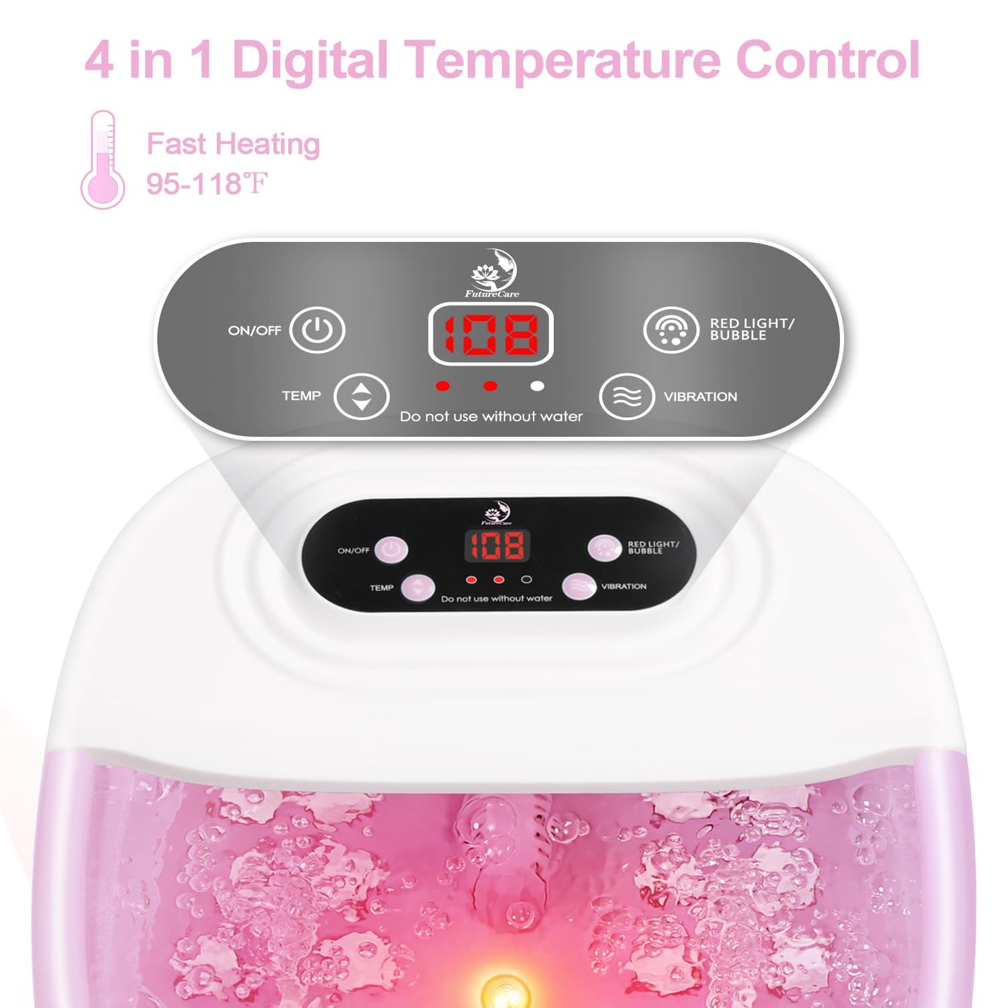 Foot Spa Bath Massager with Heat Bubbles and Vibration Massage and Jets, 16 OZ Tea Tree Oil Foot Soak Epsom Salt, Foot Soaker with Red Light, 22 Massage Rollers, Adjustable Temp - Pink