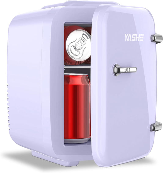 YASHE Mini Fridge, 4 Liter Makeup Fridge, 110V AC/ 12V DC Thermoelectric Cooler and Warmer Small Fridge for Bedroom, Drink, Dorm, Car, Purple