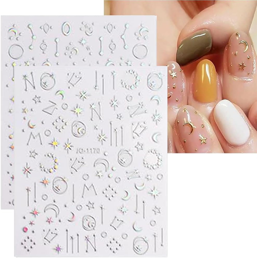 10 Sheets Aurora Nail Art Stickers 3D Pegatinas Uñas Holographic Laser Heart Star Moon Flame Nail Decals Self Adhesive Nail Stickers Nail Supplies DIY Nail Design Nail Art Decoration