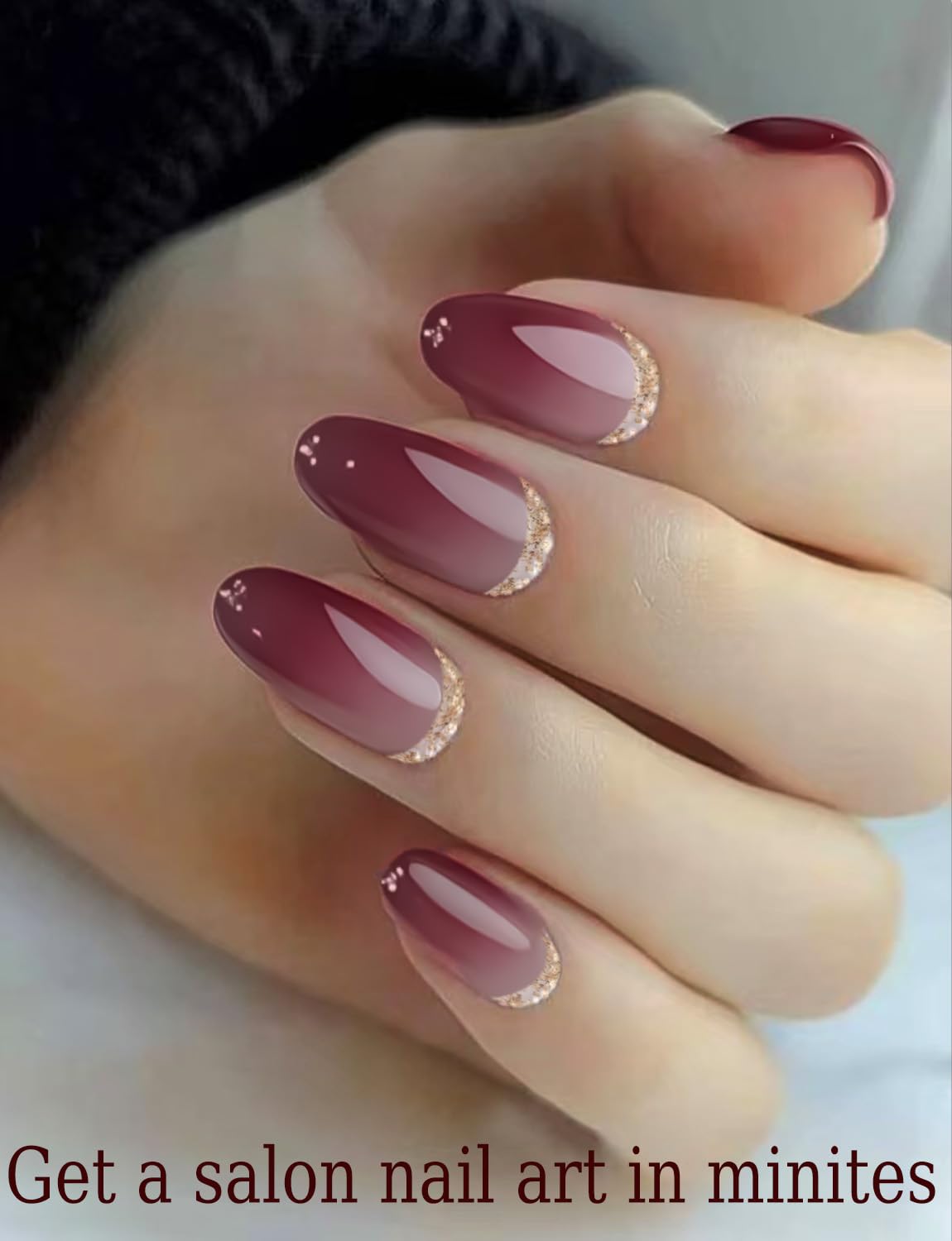 Semi Cured Gel Nail Strips, 20pcs Plum Ombre, Glitter, Gel Nail Stickers UV for Home Nails DIY