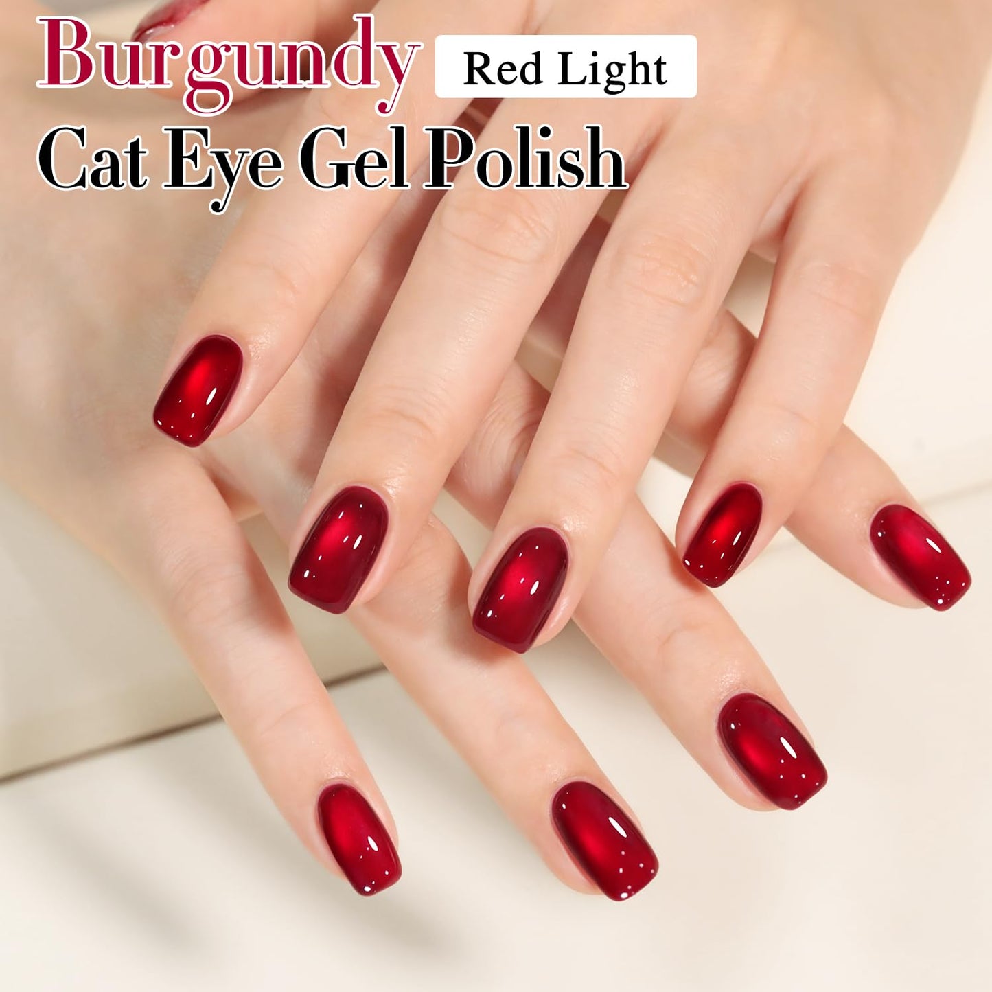Double Rhythm Jelly Glass Cat Eye Gel Polish with Magnet 15ML Holographic Glitter Shimmer Translucent Sheer Color Magnetic Nail Polish Salon DIY at Home (Red-MC1116)
