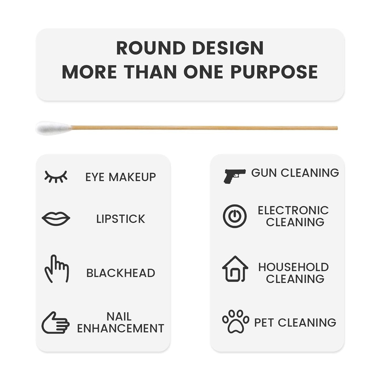 500PCS 6" Cotton Swabs with Storage Case - Lint Free Sturdy Cotton Swabs with Bamboo Handle - Long Cotton Swab for Gun Cleaning, Makeup, Electronic