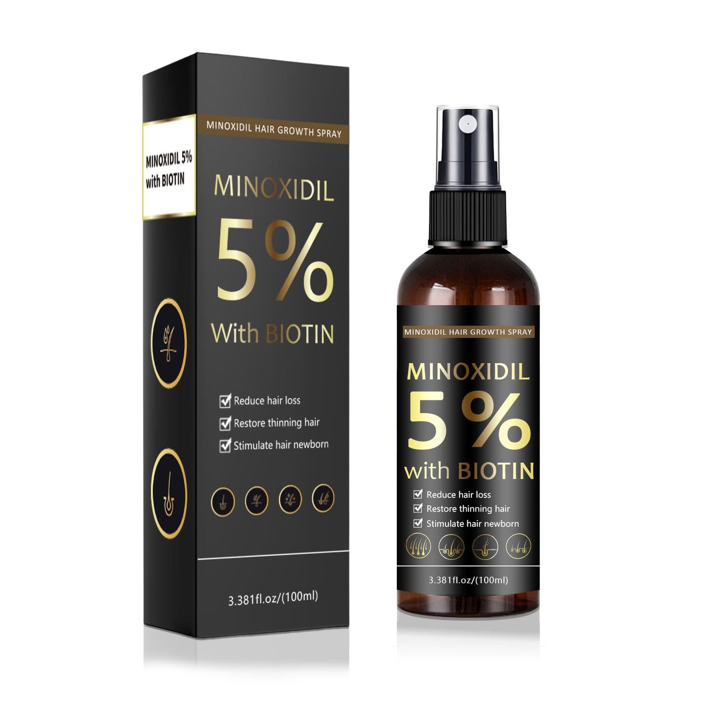 5% Minoxidil Hair & Beard Growth Spray with Biotin for Men & Women, Hair Regrowth, Treatment for Hair Loss & Thinning, for Stronger Thicker Fuller Healthier Hair, for All Hair Types, 3.38 oz
