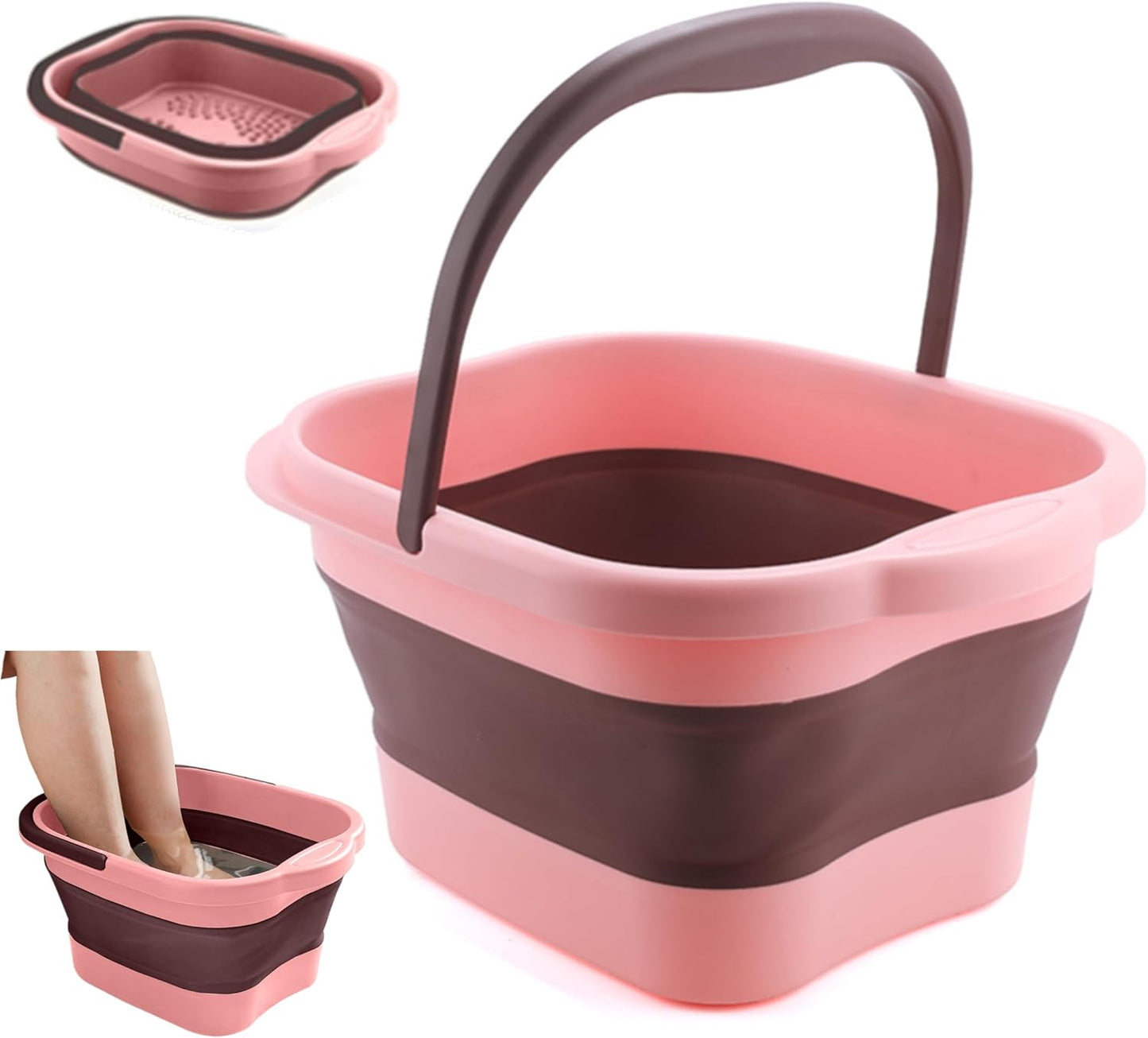 Collapsible Foot Spa Bath Soaking Tub for Girls Women, Inflatable Feet Soak Basin Bucket with Handle and Feet Massaging Acupoint, Pink