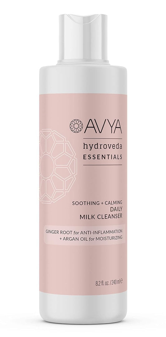 AVYA Hydroveda Essentials Daily Milk Cleanser (8.2oz) - Advanced Ayurvedic Skincare/Removes Makeup and Impurities for Natural Radiance/Ginger Blend Great for Sensitive Skin