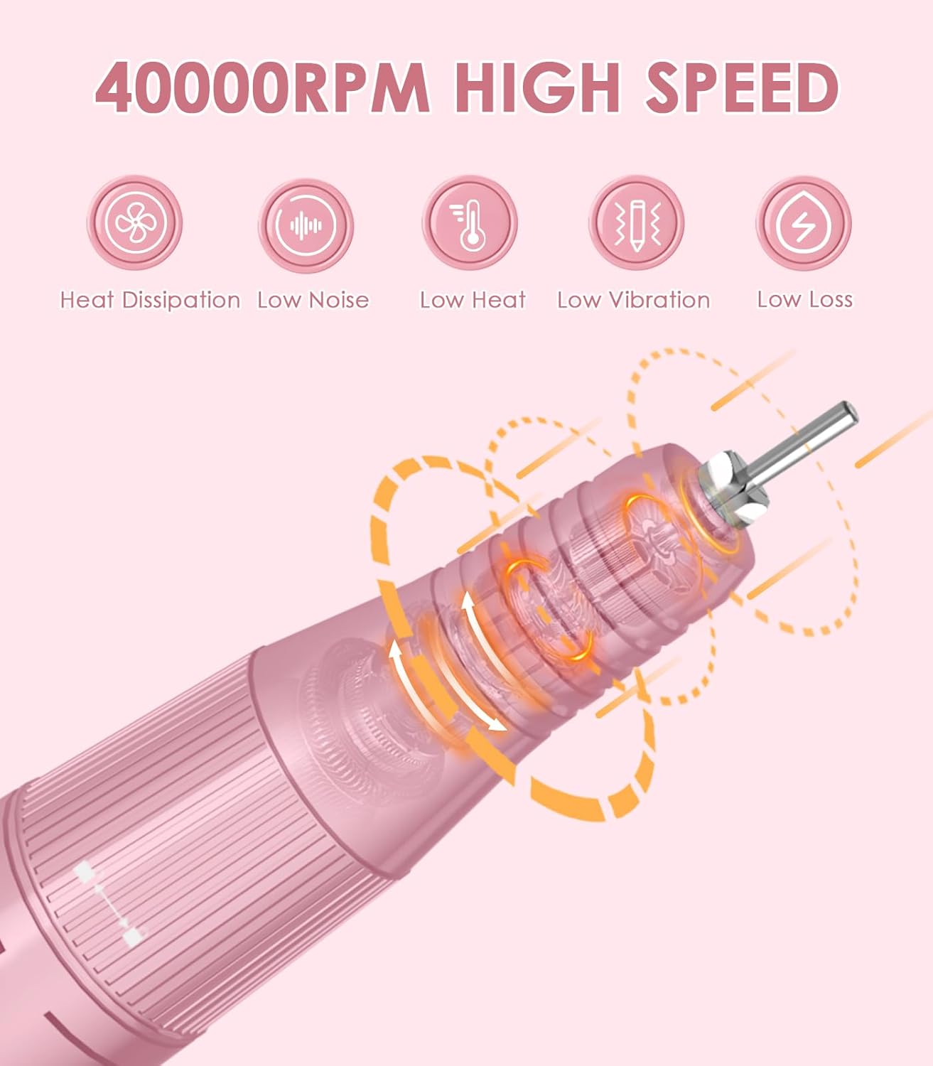 Portable Electric Nail Drill File: 40000RPM Professional Rechargeable Nail E-File Machine, Cordless Nail Drill with Bits & Base for Acrylic Nails Remove Nail Gel Polish Manicure for Salon Home